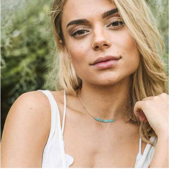 ✨Real turquoise 18k Gold plated Minimalist Necklace Holiday Gifts gi… - Picture 1 of 12